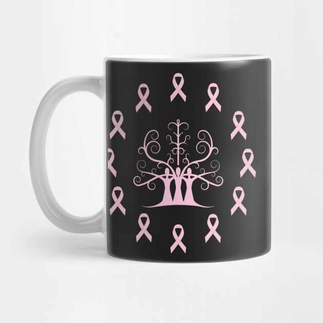 Breast Cancer Awareness Light Pink Ribbon Sisters Tree Of Life by SubtleSplit
